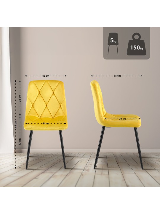 Juego de 2 sillas de comedor Terciopelo Clairton, amarillo