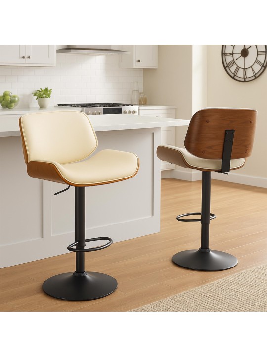 Taburete de bar Beverly B piel sintética, nogal/crema