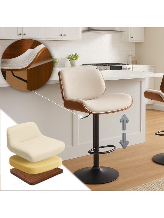 Taburete de bar Beverly B tela, nogal/crema