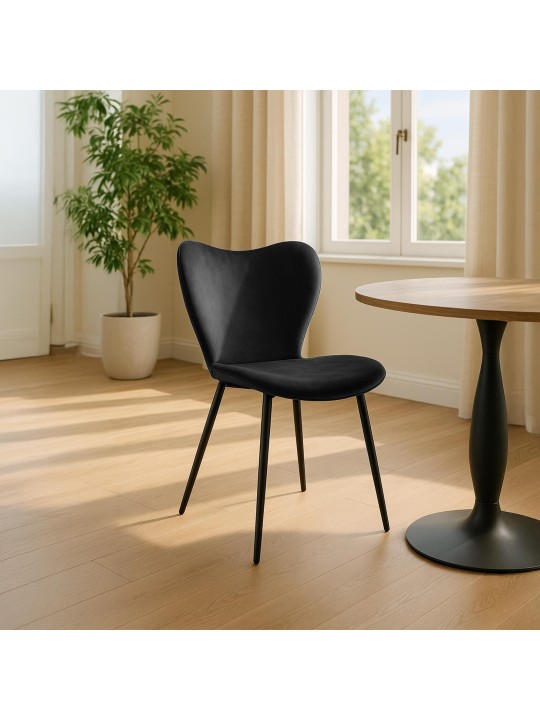 Silla de comedor Maika terciopelo, negro