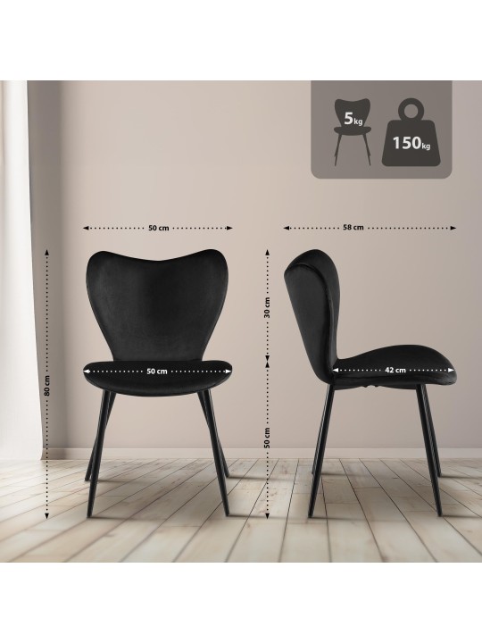 Silla de comedor Maika terciopelo, negro