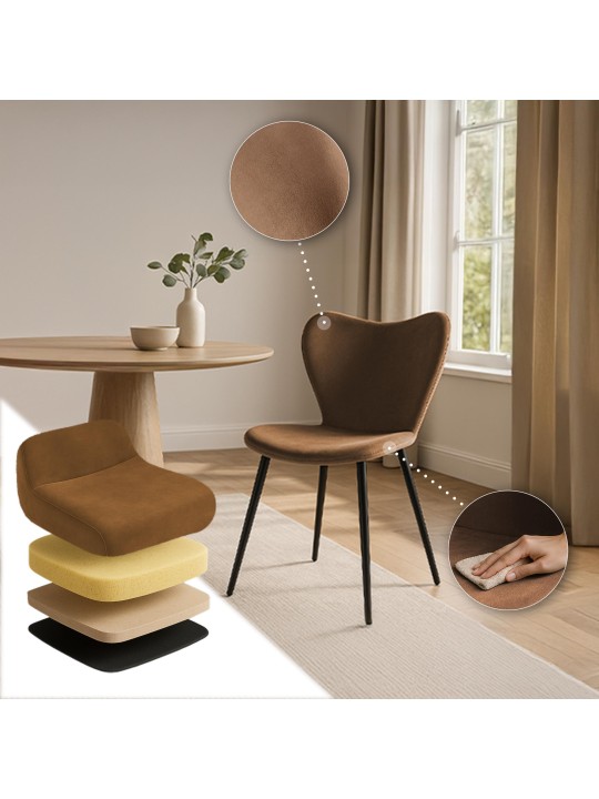 Silla de comedor Maika terciopelo, marrón