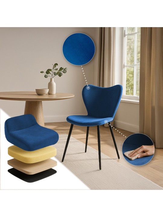 Silla de comedor Maika terciopelo, azul oscuro