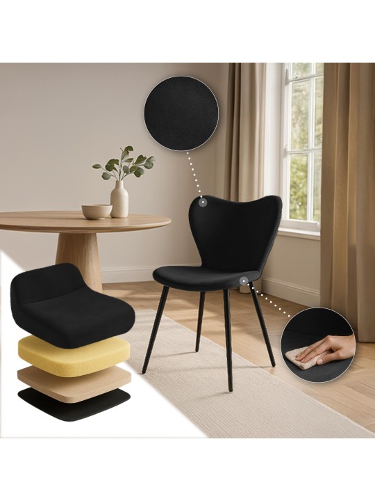 Silla de comedor Maika terciopelo, negro