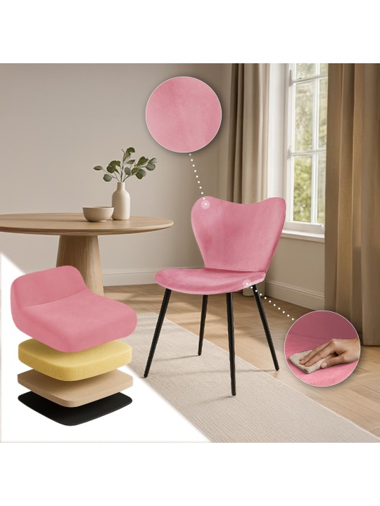 Silla de comedor Maika terciopelo, rosa