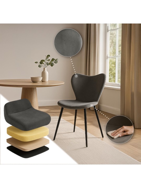 Silla de comedor Maika terciopelo, antracita