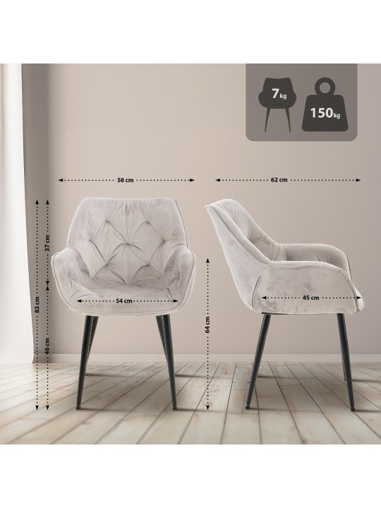 Conjunto de 4 sillas Tanna terciopelo, gris Conjunto de 4 sillas Tanna terciopelo, gris