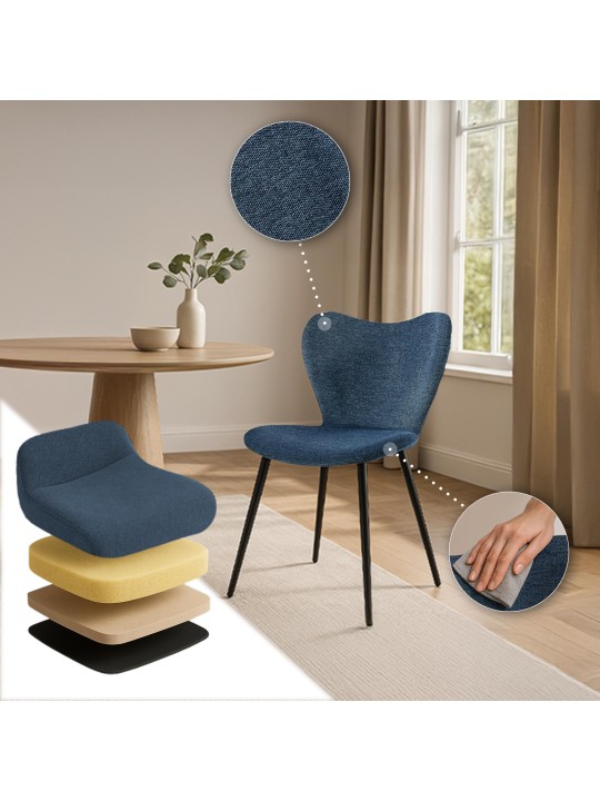 Silla de comedor Maika tela, azul