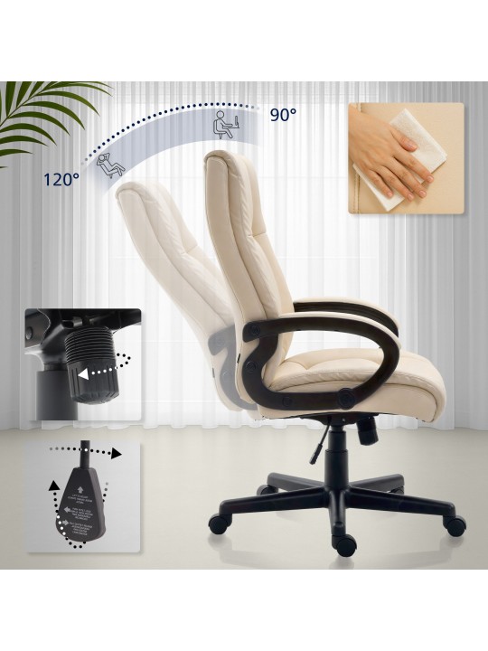 Silla de oficina XL Sparta piel sintética, crema