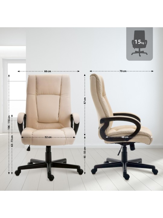 Silla de oficina XL Sparta piel sintética, crema