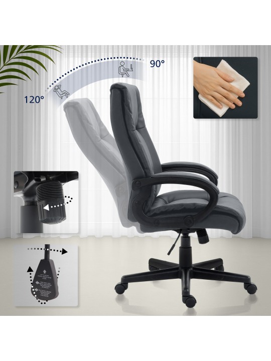 Silla de oficina XL Sparta piel sintética, gris