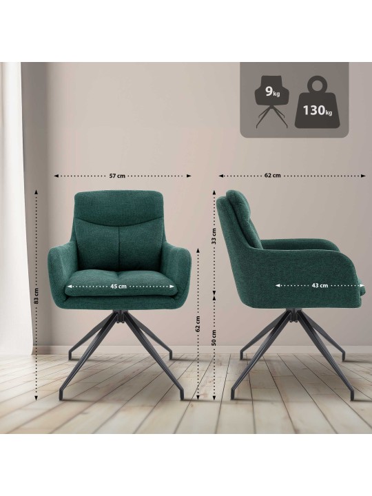 Juego de 2 sillas de comedor tela Somers, verde