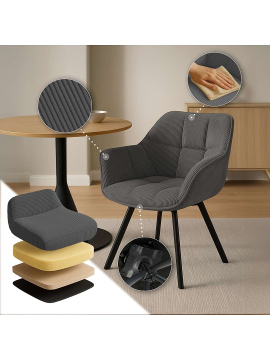Silla de comedor Jordi Cord, gris oscuro
