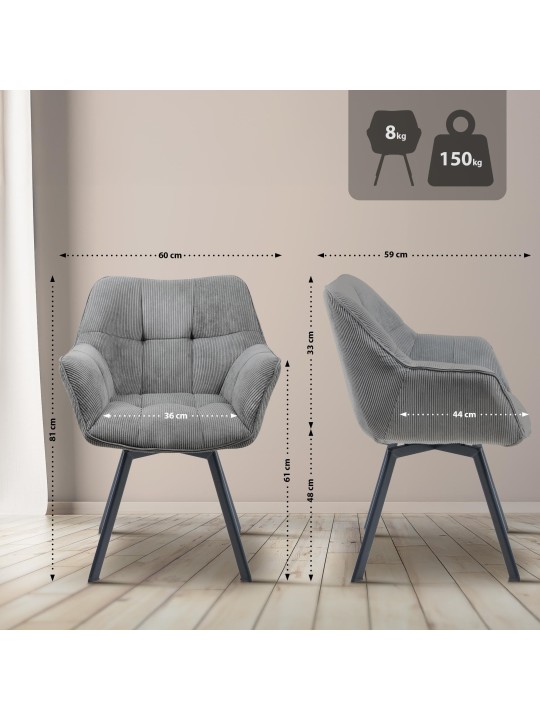 Silla de comedor Jordi Cord, gris