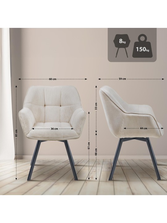 Silla de comedor Jordi Cord, crema