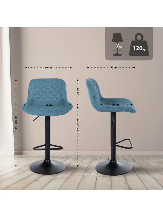 Juego de 2 taburetes de bar tela Kasson, azul