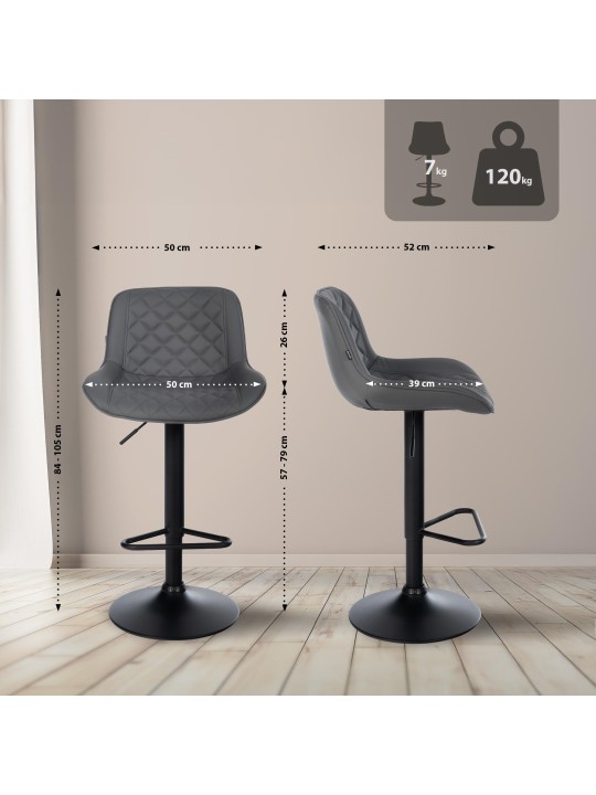 Juego de 2 taburetes de bar Kasson de piel sintética, gris
