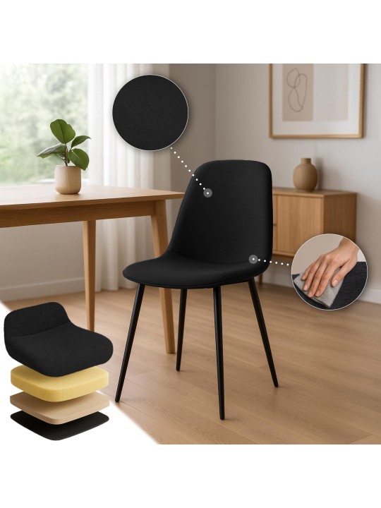 Silla de comedor Maryam tela, negro