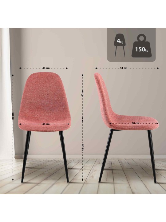 Juego de 4 sillas de comedor tela Napier, naranja