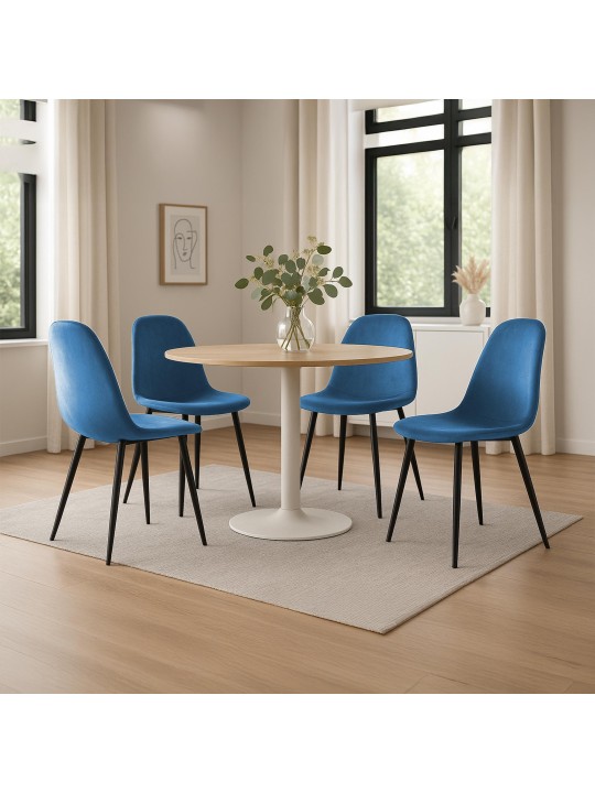 Juego de 4 sillas de comedor Napier terciopelo, azul