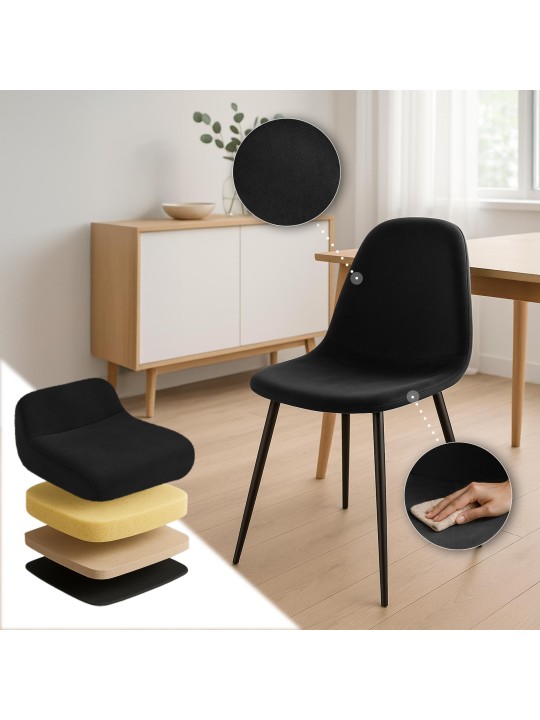 Juego de 4 sillas de comedor Napier terciopelo, negro