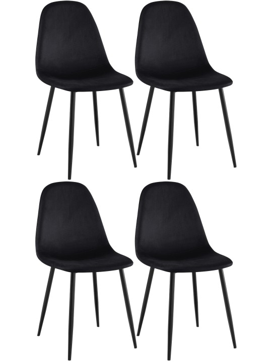 Juego de 4 sillas de comedor Napier terciopelo, negro