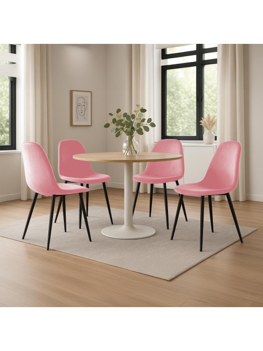 Juego de 4 sillas de comedor Napier terciopelo, rosa