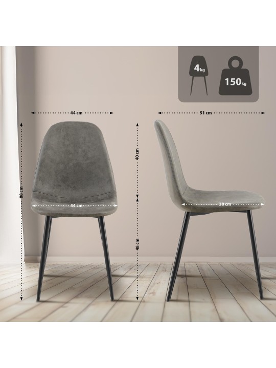 Juego de 4 sillas de comedor Napier piel sintética, gris oscuro