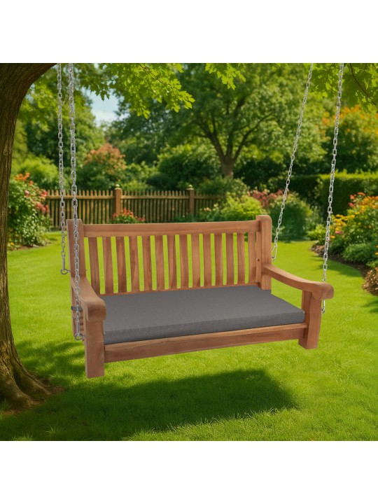 Banco mecedora Joyce con cojín de asiento 120 cm + teca, gris oscuro Banco mecedora Joyce con cojín de asiento 120 cm + teca, gris oscuro