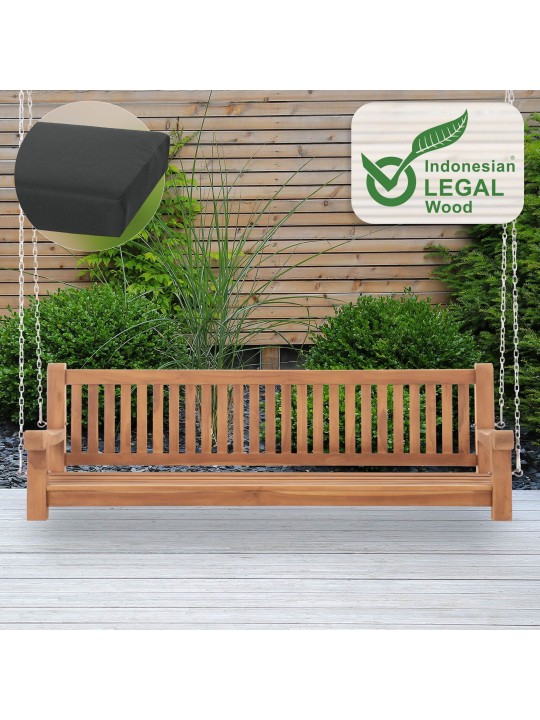 Banco mecedora Joyce con cojín de asiento 200 cm + teca, gris oscuro