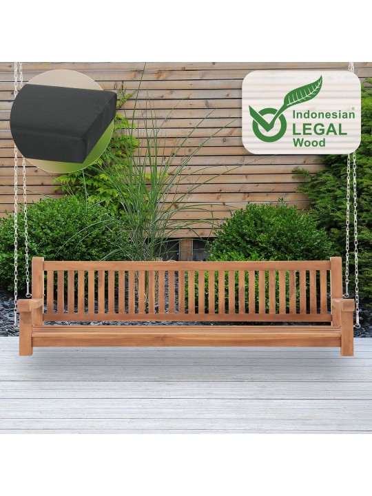 Banco mecedora Joyce con cojín de asiento 220 cm + teca, gris oscuro