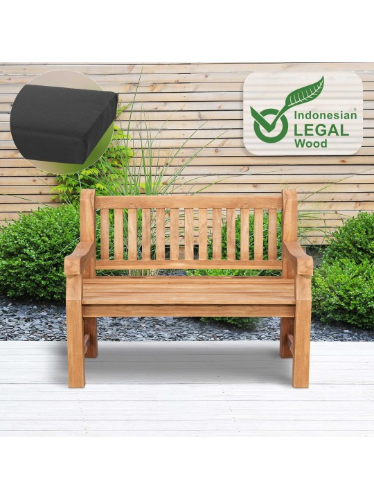 Banco de teca Jackson con cojín de asiento 120 cm + teca, gris oscuro