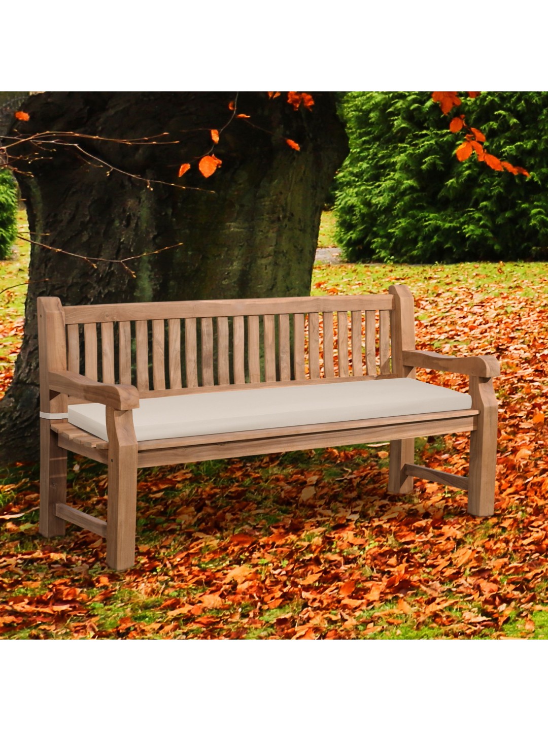 Banco de teca Jackson con cojín de asiento 180 cm + teca, crema