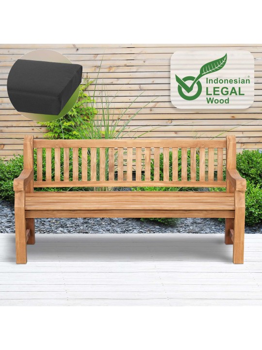 Banco de teca Jackson con cojín de asiento 180 cm + teca, gris oscuro