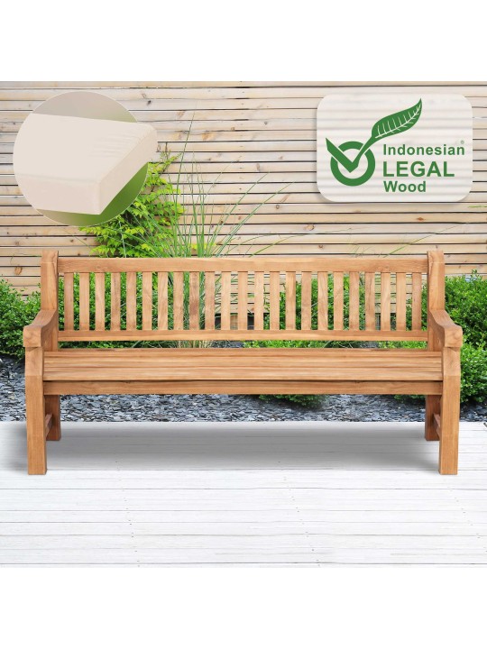 Banco de teca Jackson con cojín de asiento 200 cm + teca, crema