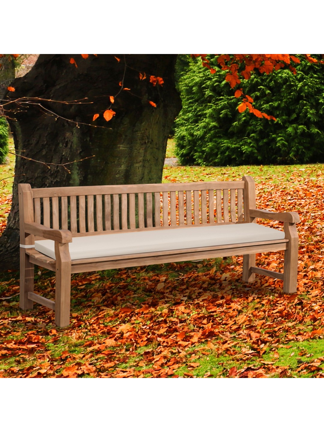 Banco de teca Jackson con cojín de asiento 220 cm + teca, crema