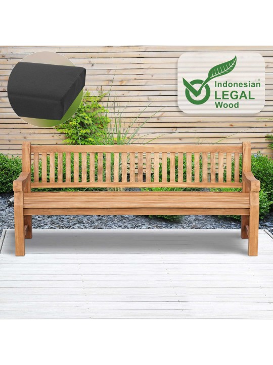 Banco de teca Jackson con cojín de asiento 220 cm + teca, gris oscuro