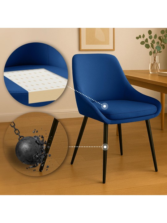 Juego de 2 sillas de comedor Elmira terciopelo, azul oscuro