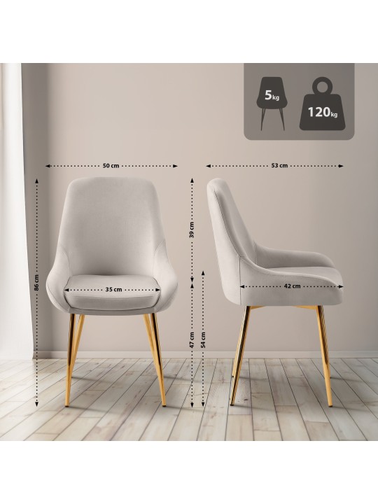 Juego de 2 sillas de comedor Elmira terciopelo dorado, gris