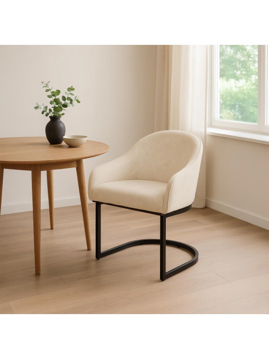 Silla de comedor Jarik terciopelo vintage, crema