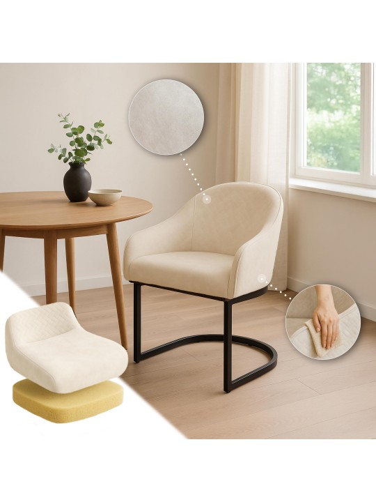 Silla de comedor Jarik terciopelo vintage, crema