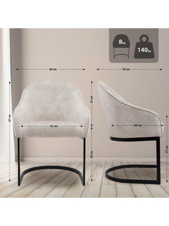 Silla de comedor Jarik terciopelo vintage, crema