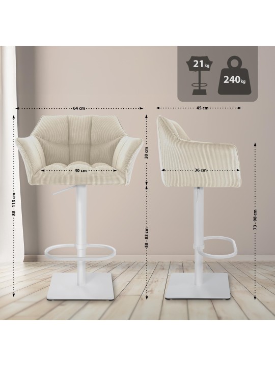 Taburete de bar Damaso W Cordón, crema