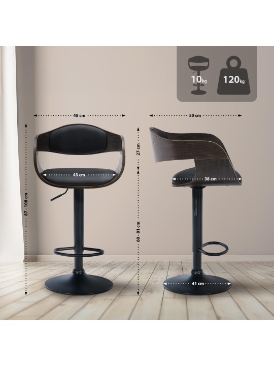 Juego de 2 taburetes de bar Kingston B piel sintética, negro/gris