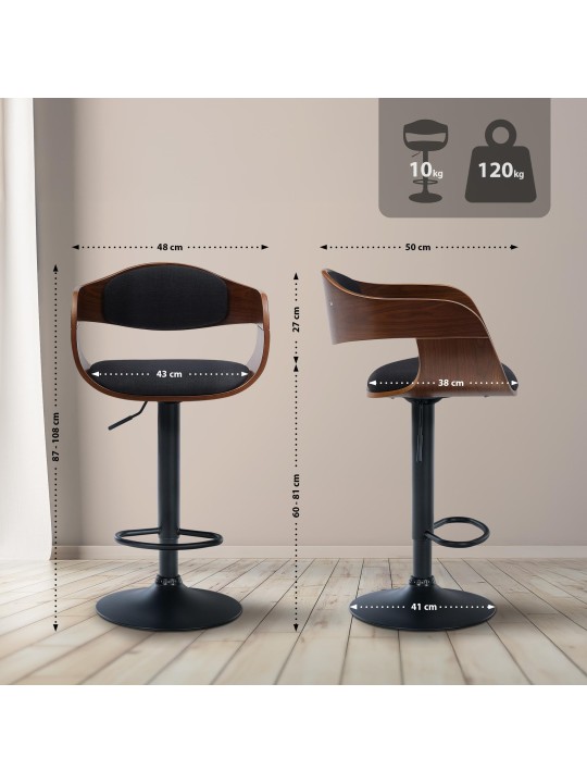 Juego de 2 taburetes de bar Kingston B tela, nogal/negro