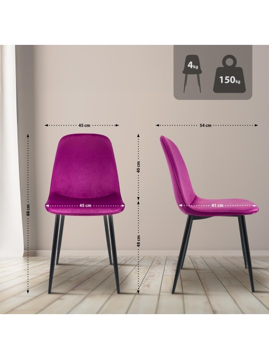 Juego de 2 sillas de comedor de terciopelo Maryam, lila