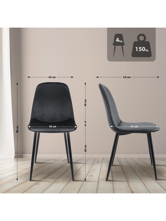 Juego de 2 sillas de comedor de terciopelo Maryam, gris oscuro