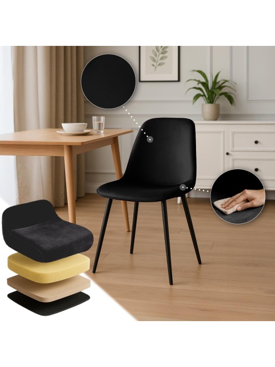 Juego de 2 sillas de comedor de terciopelo Maryam, negro