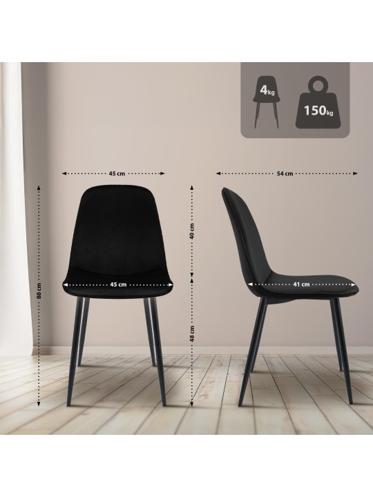 Juego de 2 sillas de comedor de terciopelo Maryam, negro