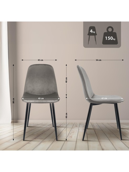 Juego de 2 sillas de comedor de terciopelo Maryam, gris claro